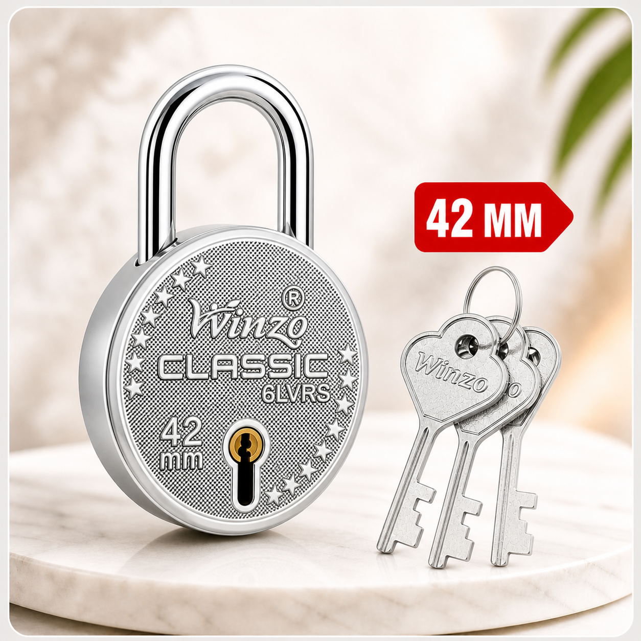 Winzolocks 42mm Classic Padlock 6 Lever Lock with 3 Keys Heavy Duty Security Lock