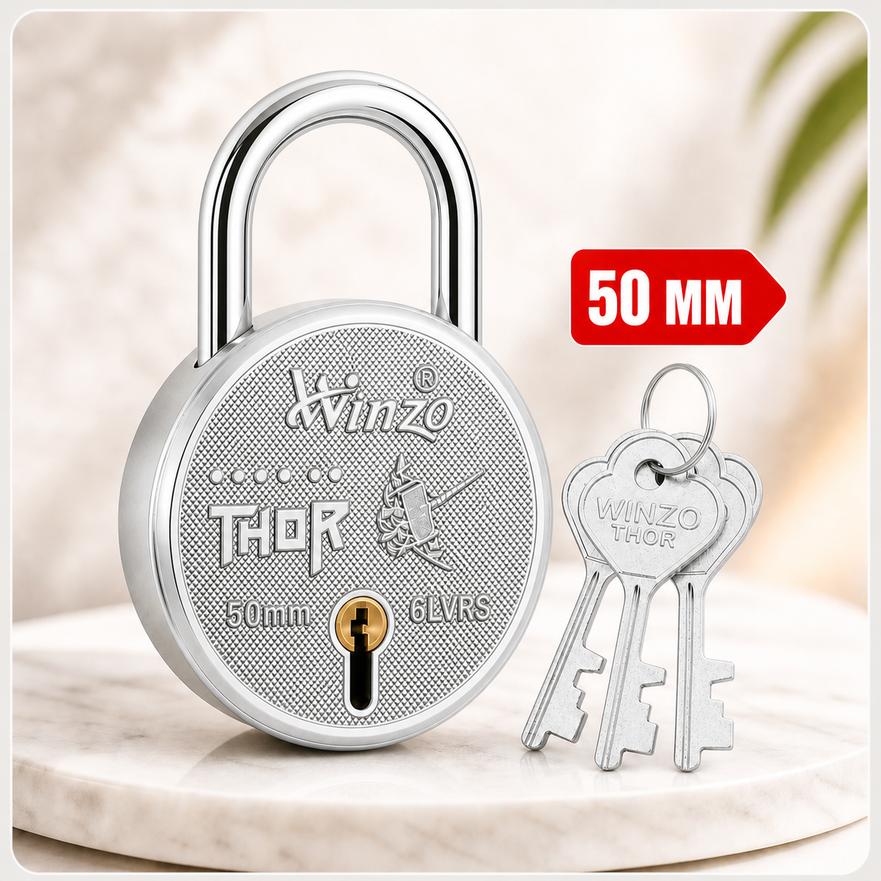 Winzolocks 50mm Thor Padlock 6 Lever Lock with 3 Keys Heavy Duty Security Lock