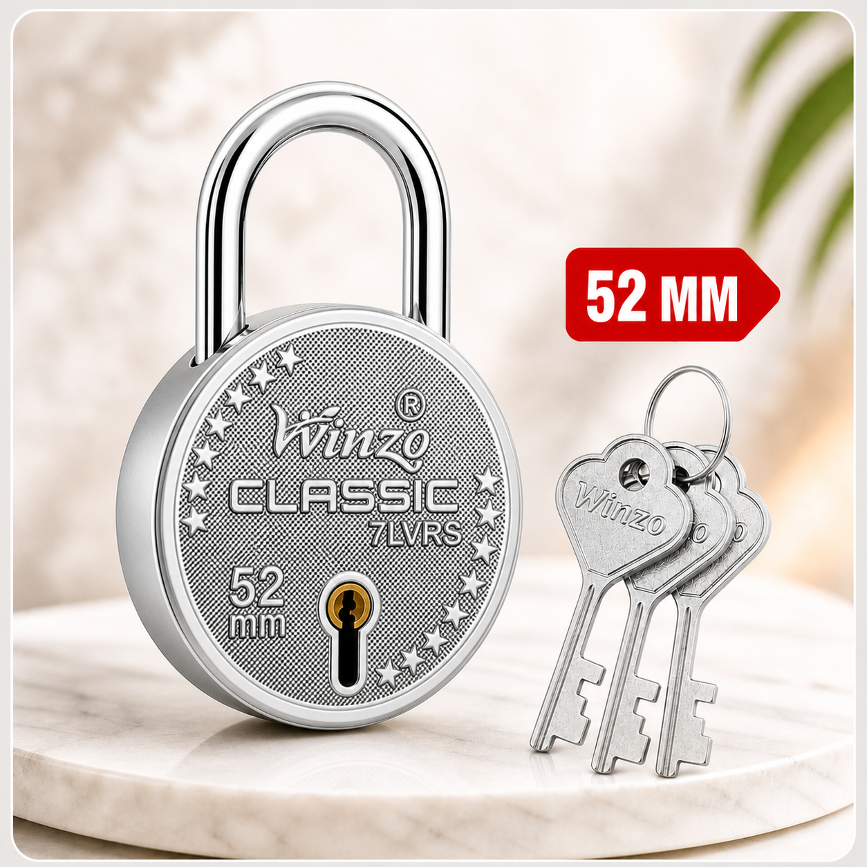 Winzolocks 52mm Classic Padlock 7 Lever Lock with 3 Keys Heavy Duty Security Lock