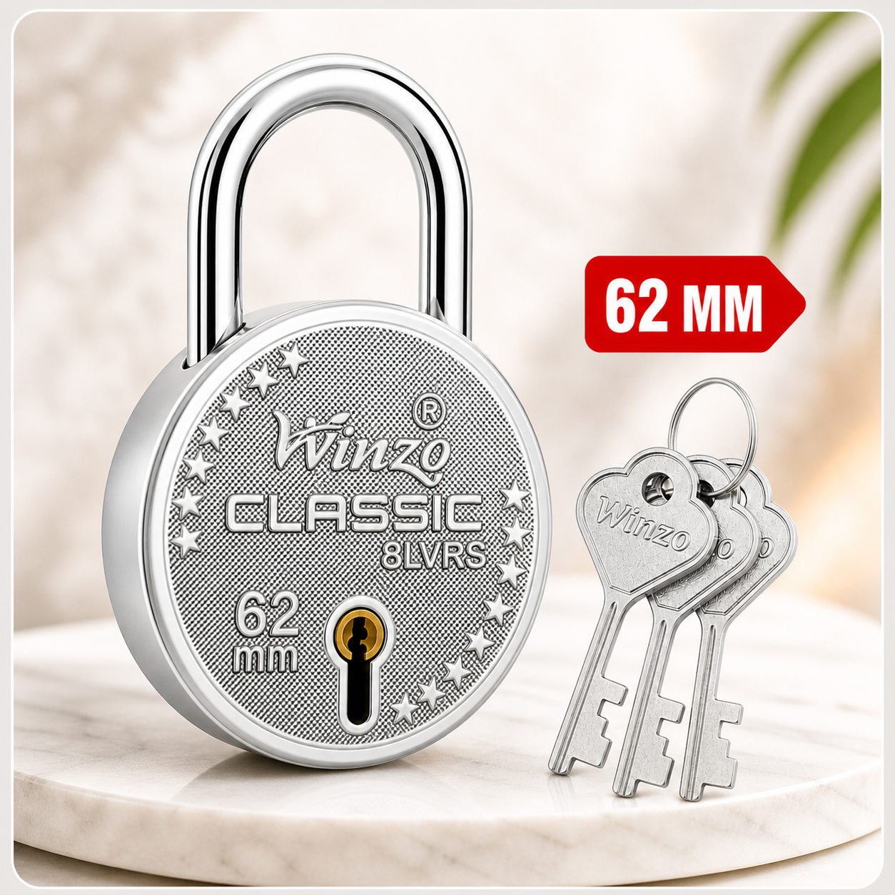 Winzolocks 62mm Classic Padlock 8 Lever Lock with 3 Keys Heavy Duty Security Lock